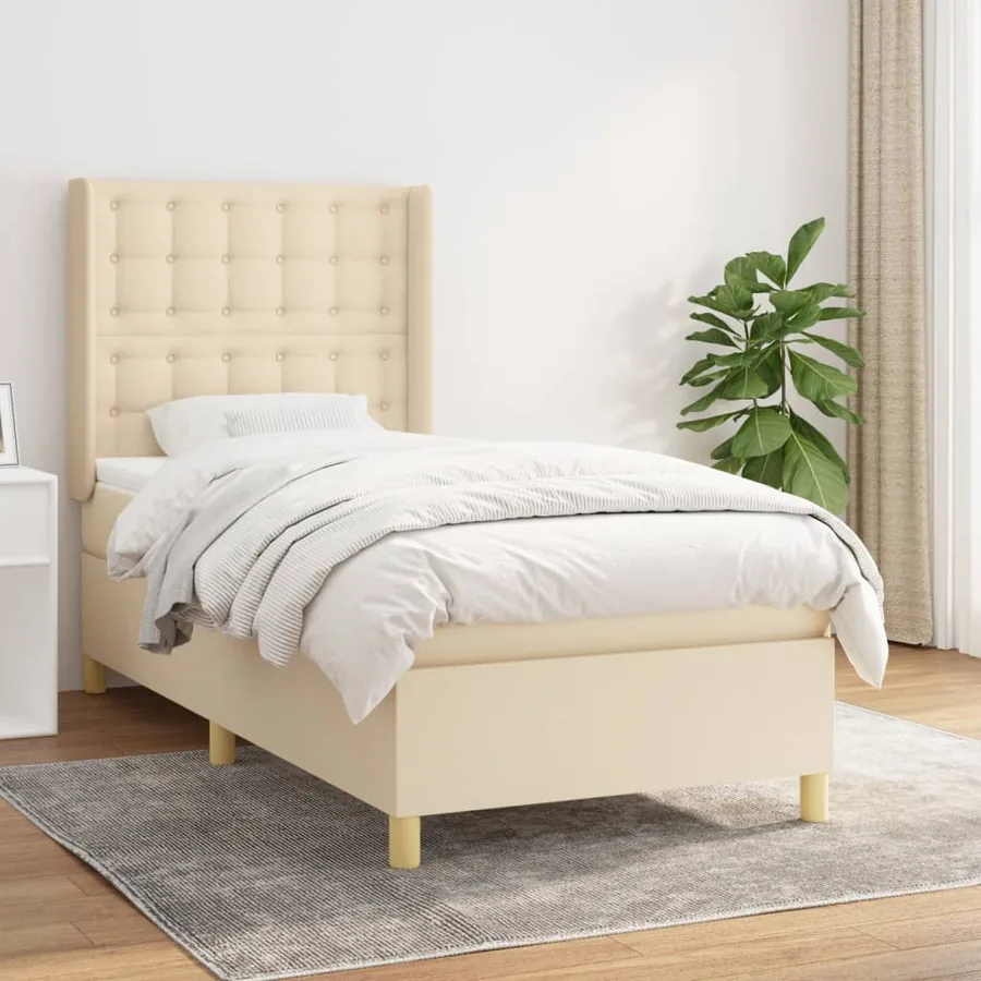 Sommier à lattes de lit avec matelas Crème 100x200 cm Tissu