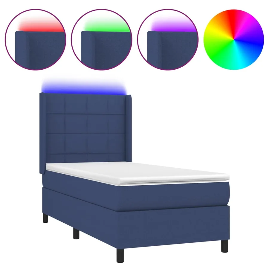 Sommier à lattes de lit matelas LED Bleu 80x200cm Tissu - 2