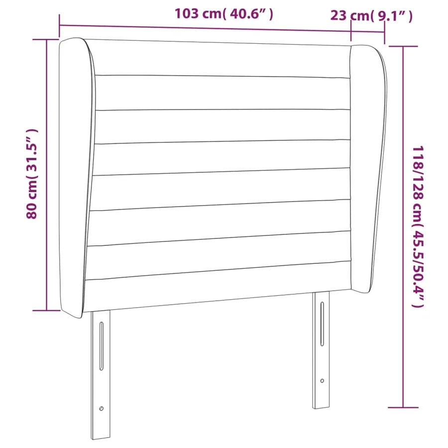 Tête de lit avec oreilles Noir 103x23x118/128 cm Tissu - 9
