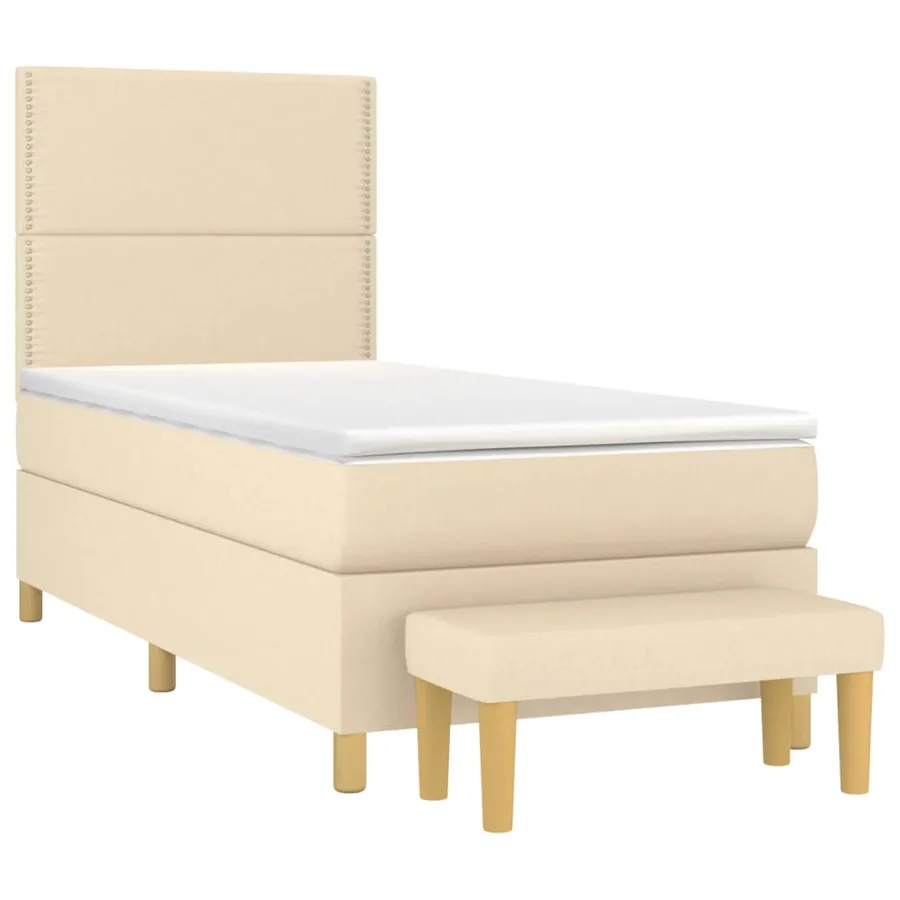 Sommier à lattes de lit avec matelas Crème 90x200 cm Tissu - 3