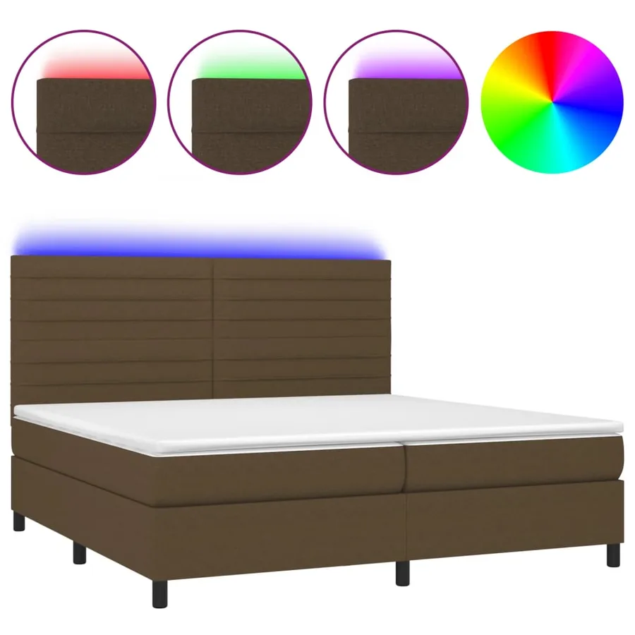 Sommier à lattes de lit matelas et LED Marron foncé 200x200 cm - 2