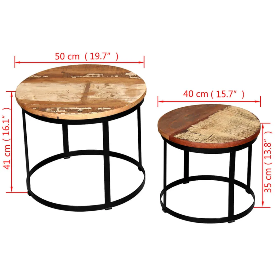 Table basse 2 pcs Bois récupéré massif Rond 40 cm / 50 cm - 7