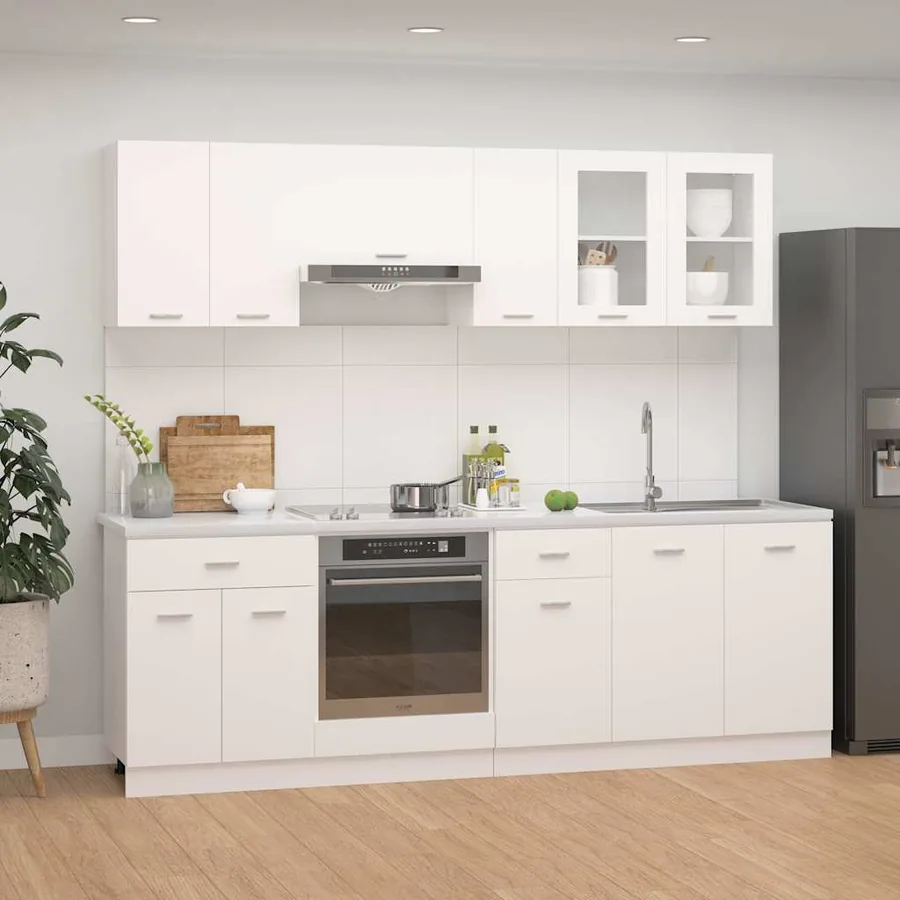 Ensemble de 8 meubles de cuisine "Lyon" en bois d'ingénierie blanc