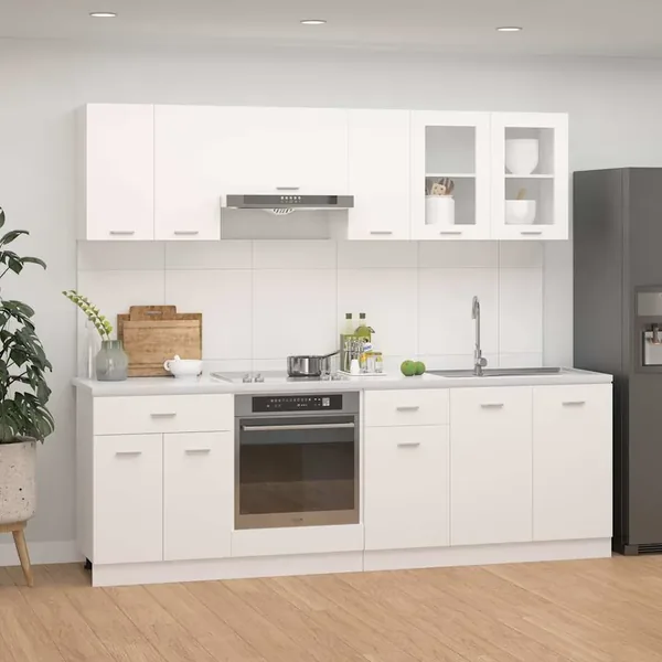Ensemble de 8 meubles de cuisine "Lyon" en bois d'ingénierie blanc