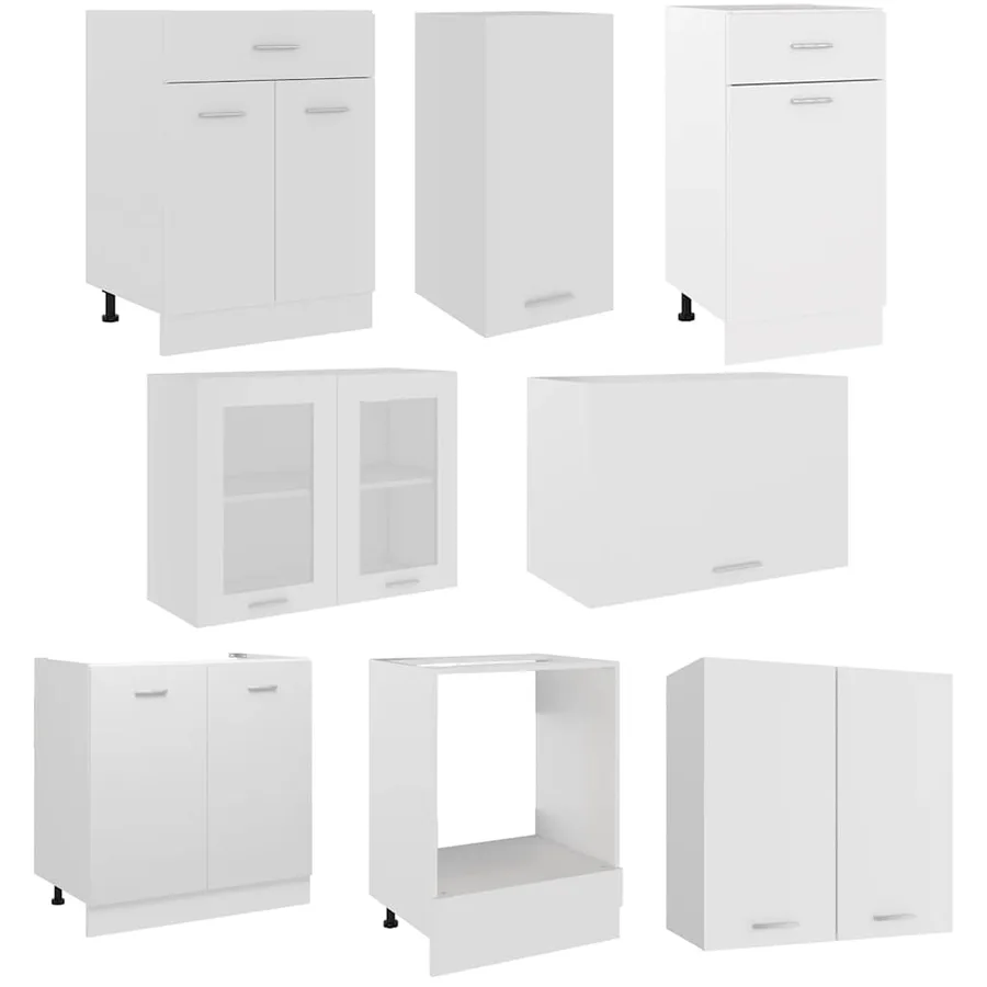 Ensemble de 8 meubles de cuisine "Lyon" en bois d'ingénierie blanc - 4