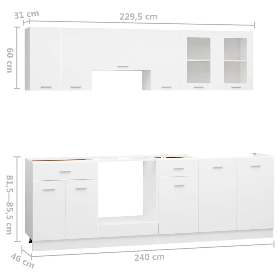 Ensemble de 8 meubles de cuisine "Lyon" en bois d'ingénierie blanc - 8