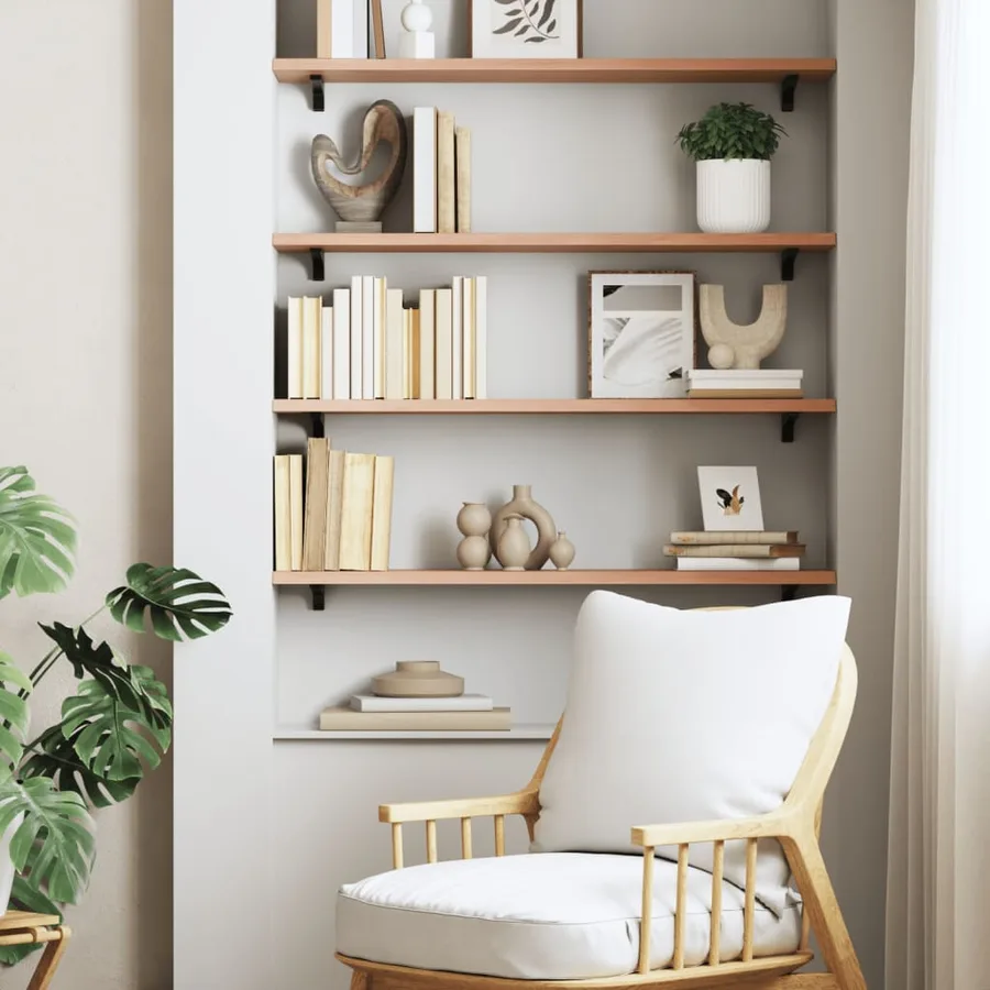 Étagère murale marron clair 100x20x2cm bois chêne massif traité - 3