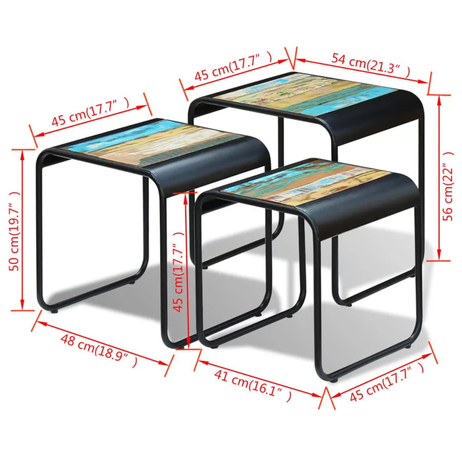 Tables gigognes 3 pcs Bois de récupération massif - 9