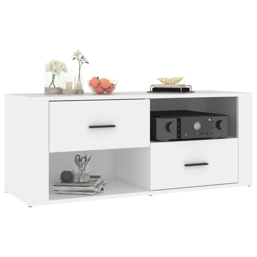 Meuble TV Blanc 100x35x40 cm Bois d'ingénierie - 4