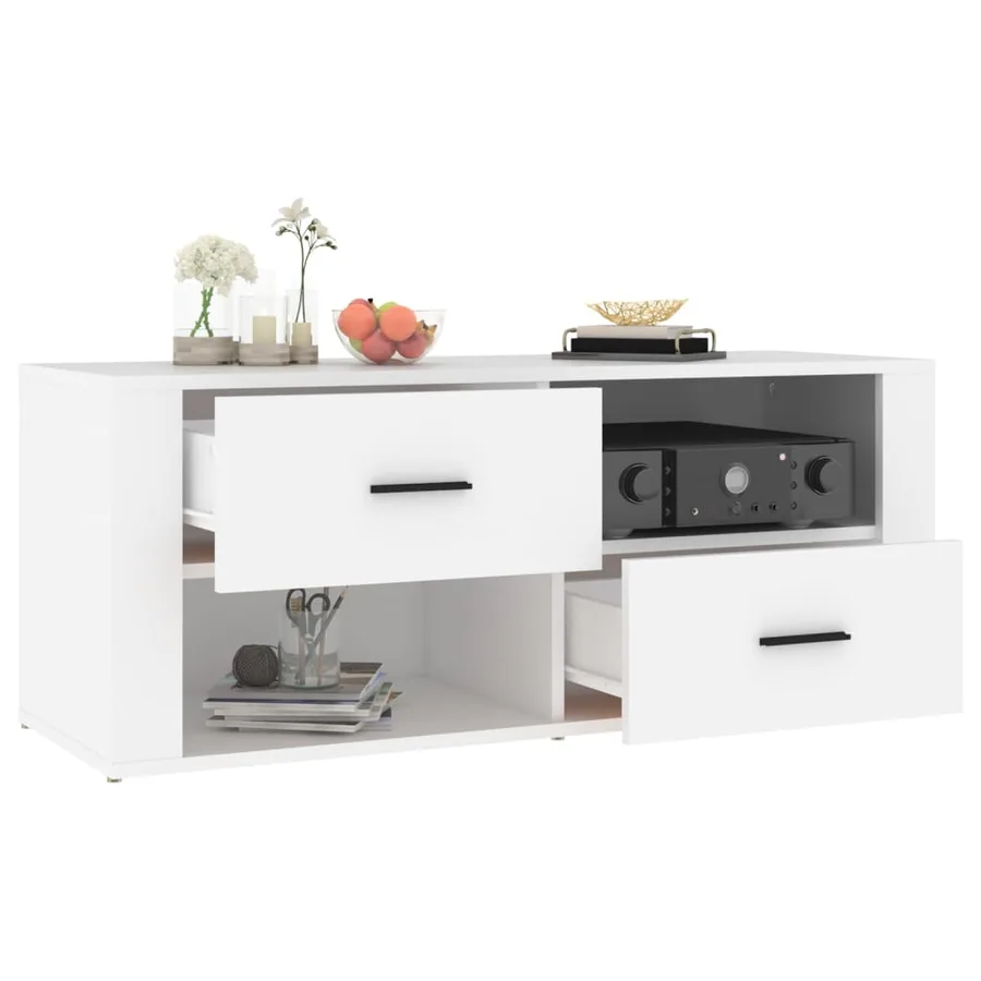 Meuble TV Blanc 100x35x40 cm Bois d'ingénierie - 5