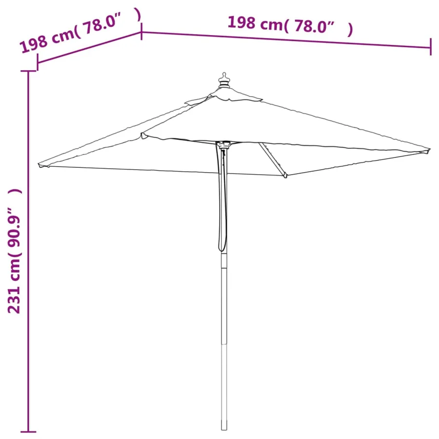 Parasol de jardin avec mât en bois vert 198x198x231 cm - 7