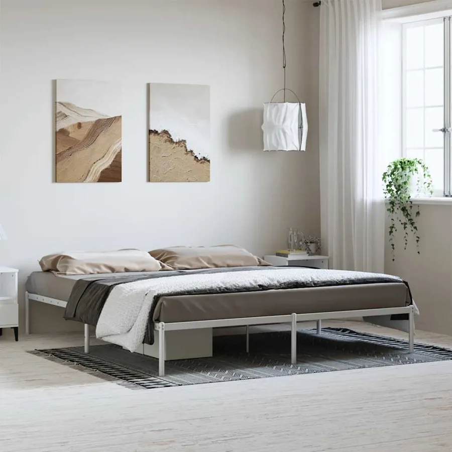 Cadre de lit métal sans matelas blanc 183x213 cm