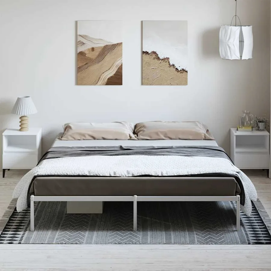 Cadre de lit métal sans matelas blanc 183x213 cm - 4