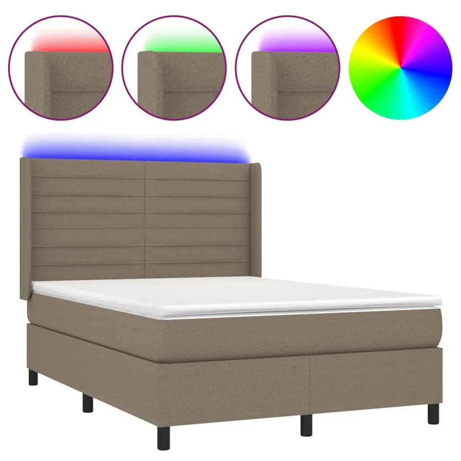 Sommier à lattes de lit matelas et LED Taupe 140x200 cm Tissu - 2