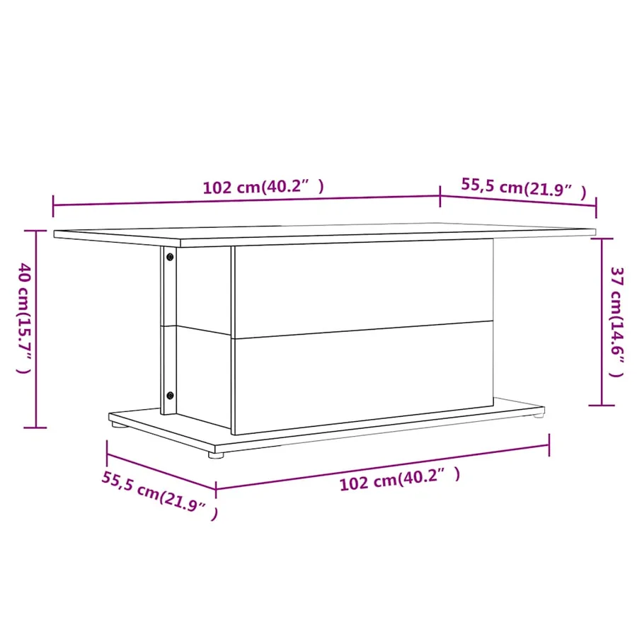 Table basse noir 102x55,5x40 cm bois d'ingénierie - 7