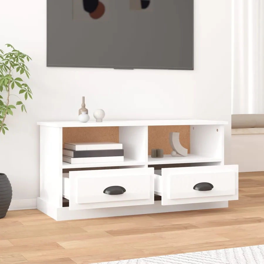 Meuble TV blanc brillant 93x35,5x45 cm bois d'ingénierie - 3