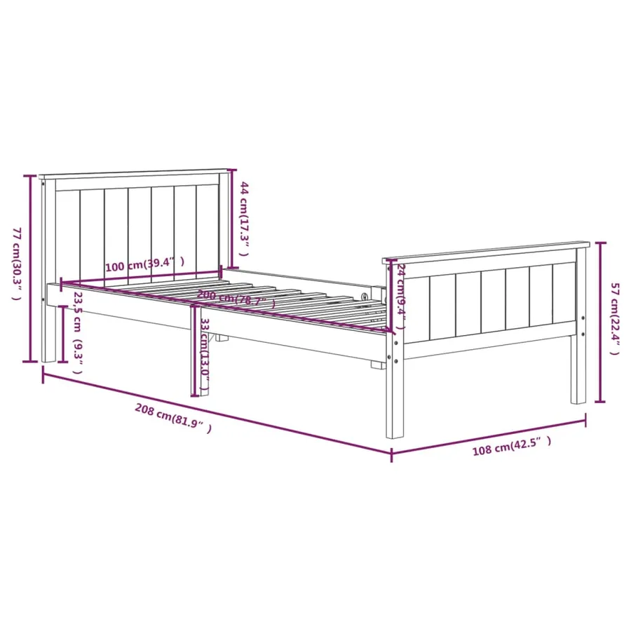 Cadre de lit sans matelas marron foncé pin massif 100x200 cm - 7