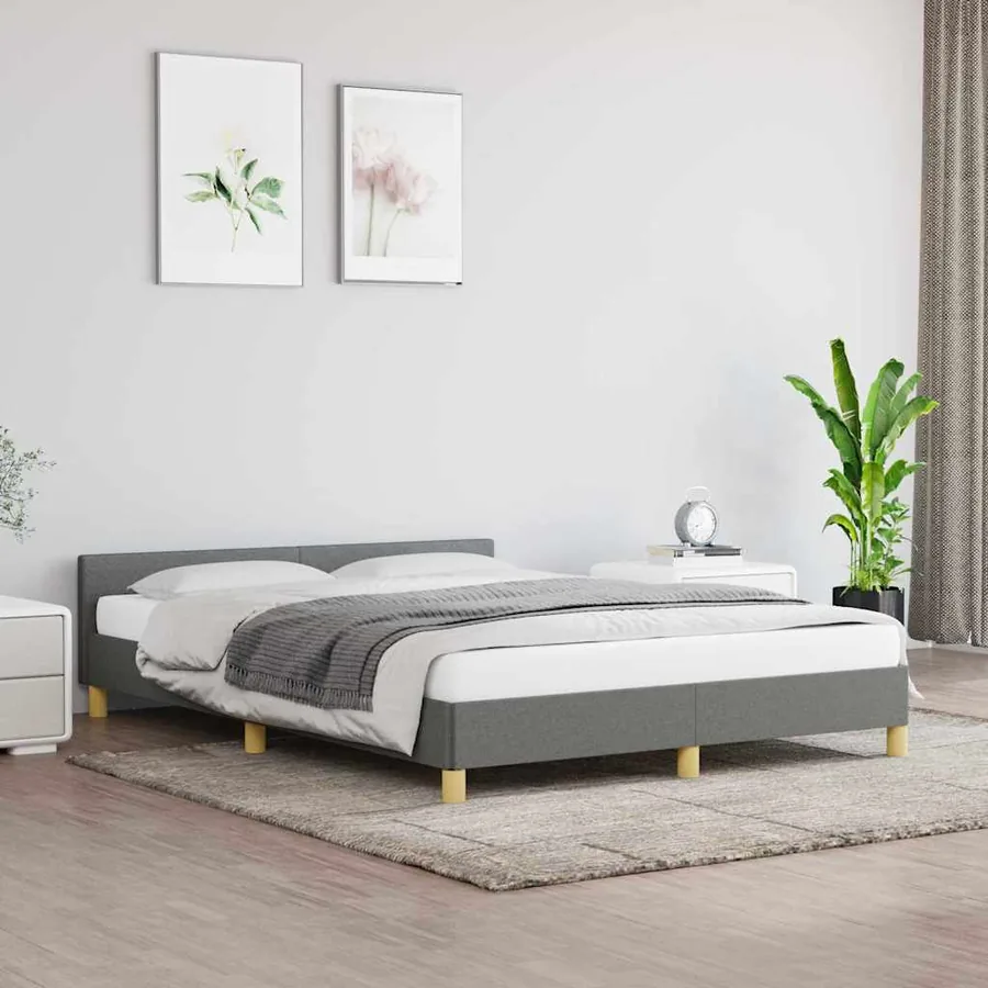 Cadre de lit sans matelas gris foncé 140x200 cm tissu