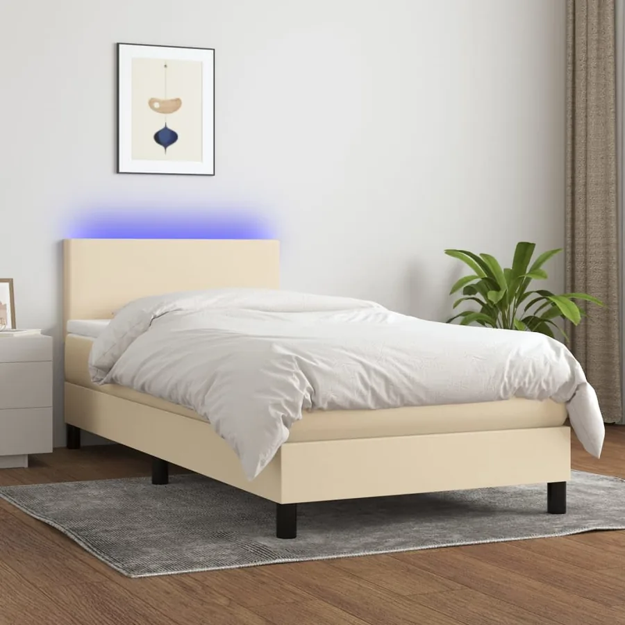 Sommier à lattes de lit avec matelas LED Crème 100x200 cm Tissu
