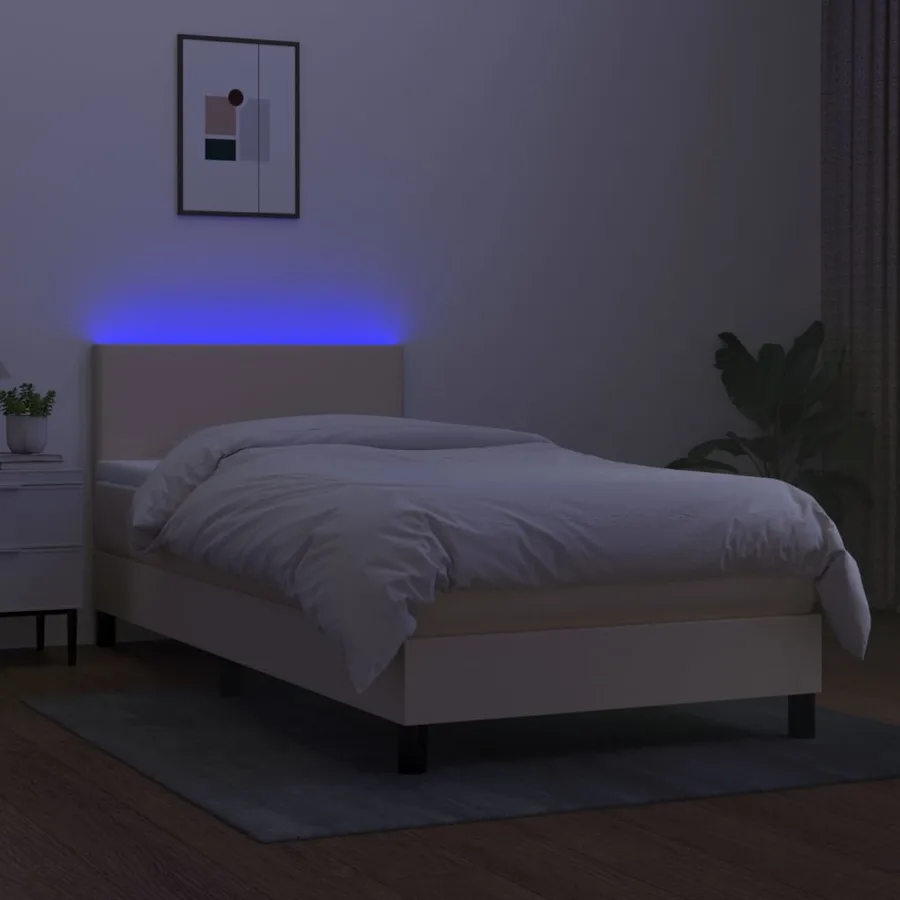 Sommier à lattes de lit avec matelas LED Crème 100x200 cm Tissu - 4