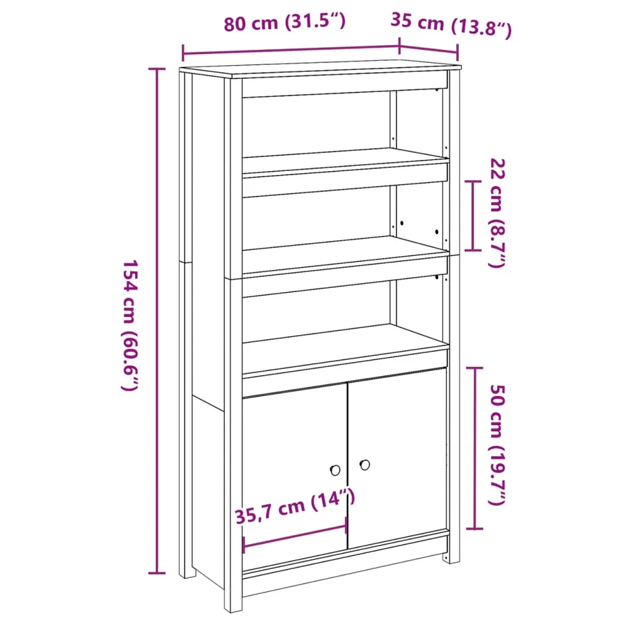 Buffet haut Blanc 80x35x154 cm Bois massif de pin - 11