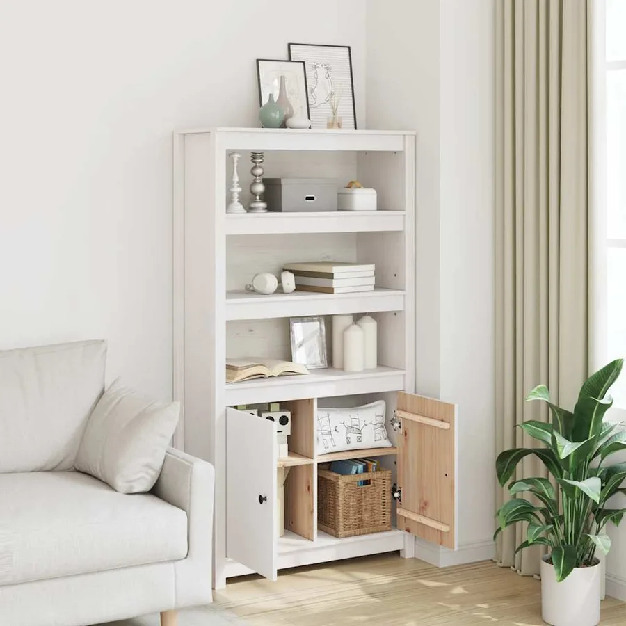 Buffet haut Blanc 80x35x154 cm Bois massif de pin - 3