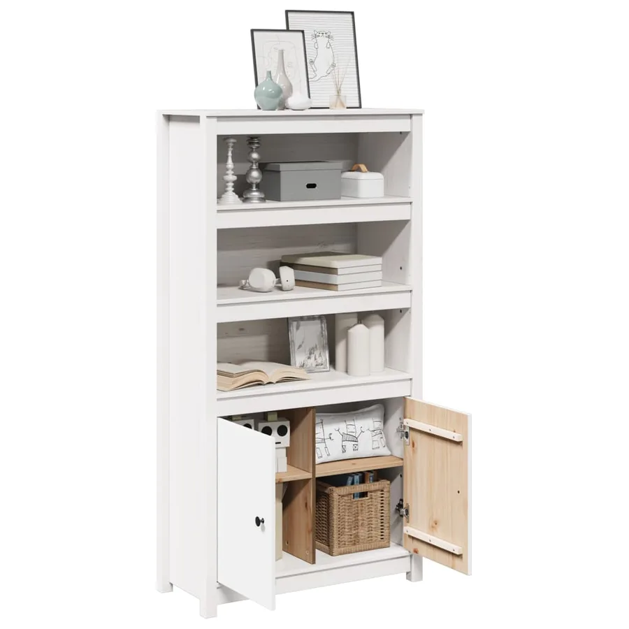 Buffet haut Blanc 80x35x154 cm Bois massif de pin - 4