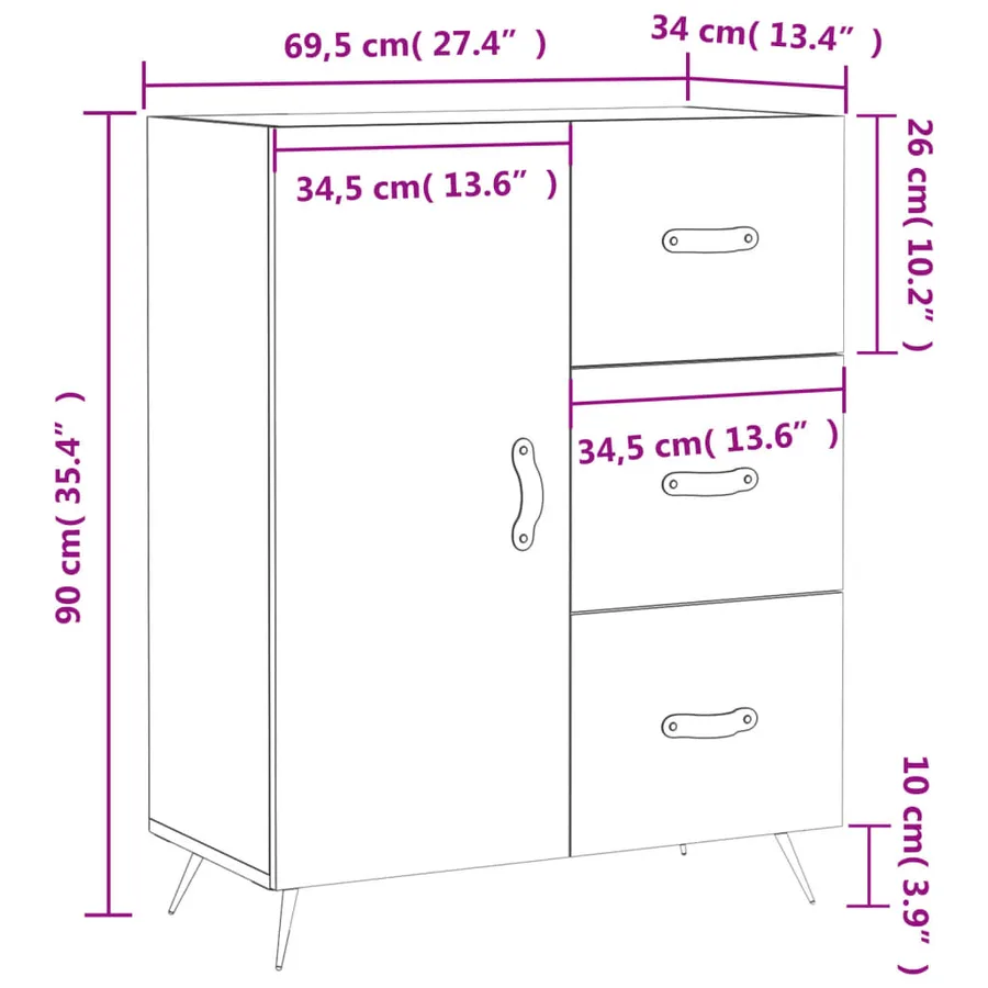 Buffet gris béton 69,5x34x90 cm bois d'ingénierie - 13