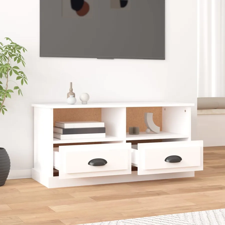 Meuble TV blanc 93x35,5x45 cm bois d'ingénierie - 3
