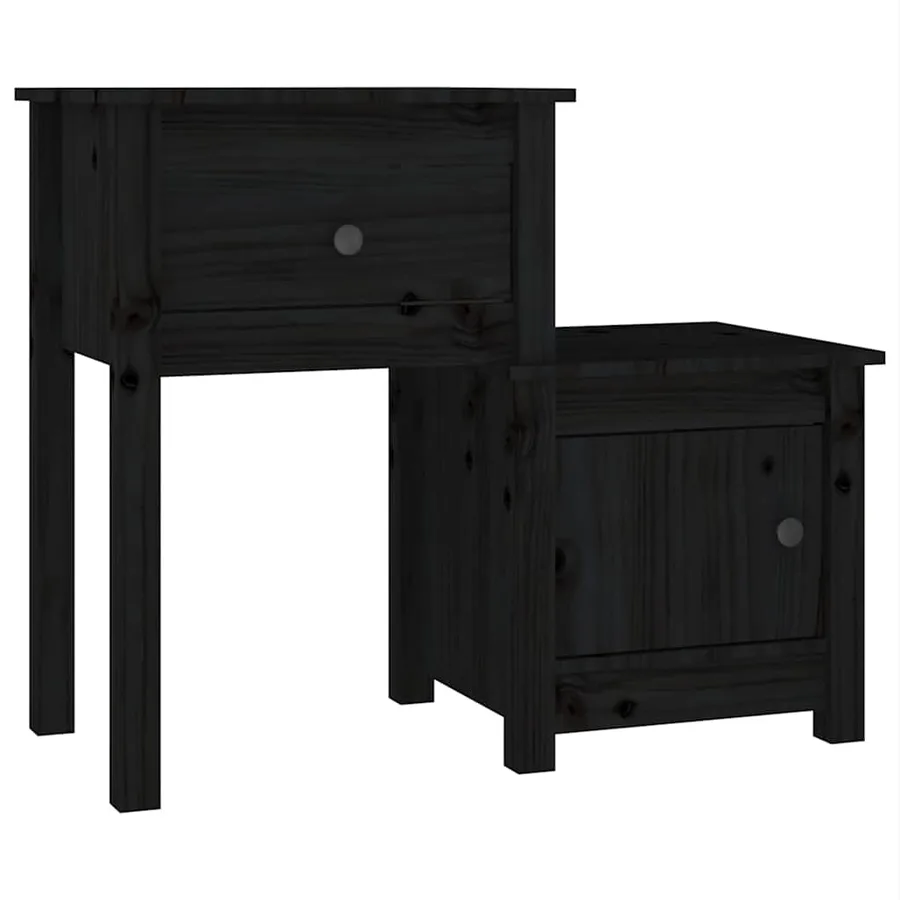 Table de chevet Noir 79,5x38x65,5 cm Bois de pin massif - 2
