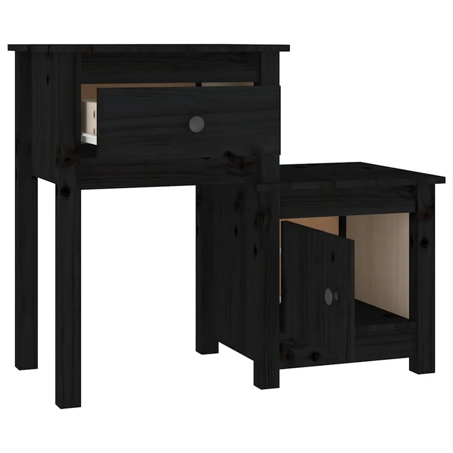 Table de chevet Noir 79,5x38x65,5 cm Bois de pin massif - 3