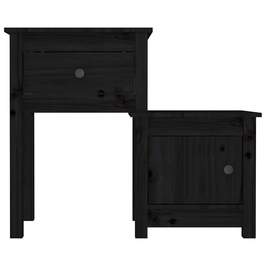 Table de chevet Noir 79,5x38x65,5 cm Bois de pin massif - 4