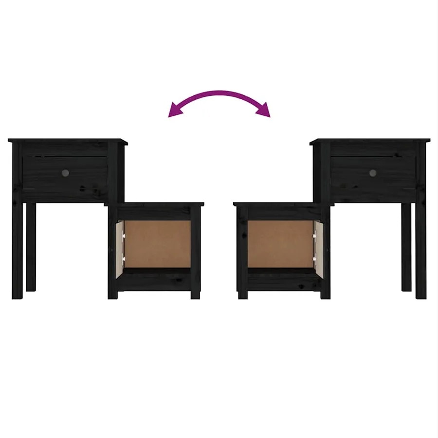 Table de chevet Noir 79,5x38x65,5 cm Bois de pin massif - 5