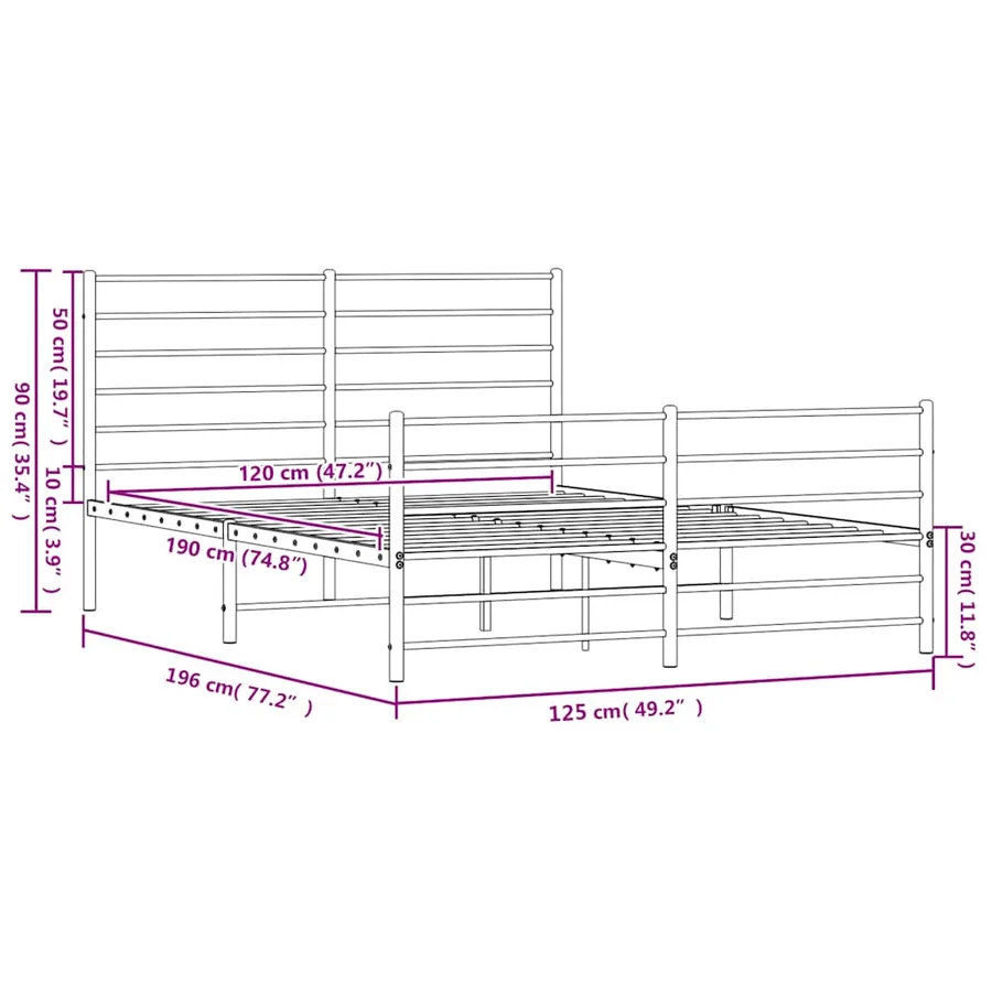 Cadre de lit métal sans matelas et pied de lit blanc 120x190 cm - 10