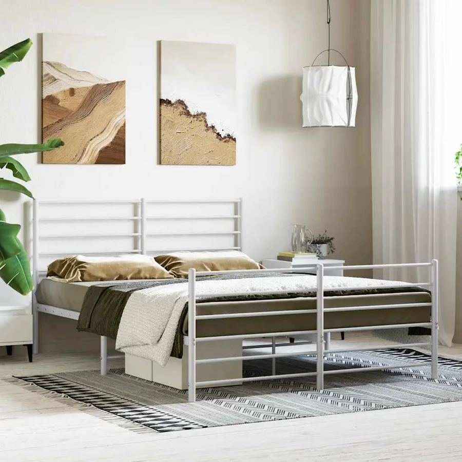 Cadre de lit métal sans matelas et pied de lit blanc 120x190 cm - 4