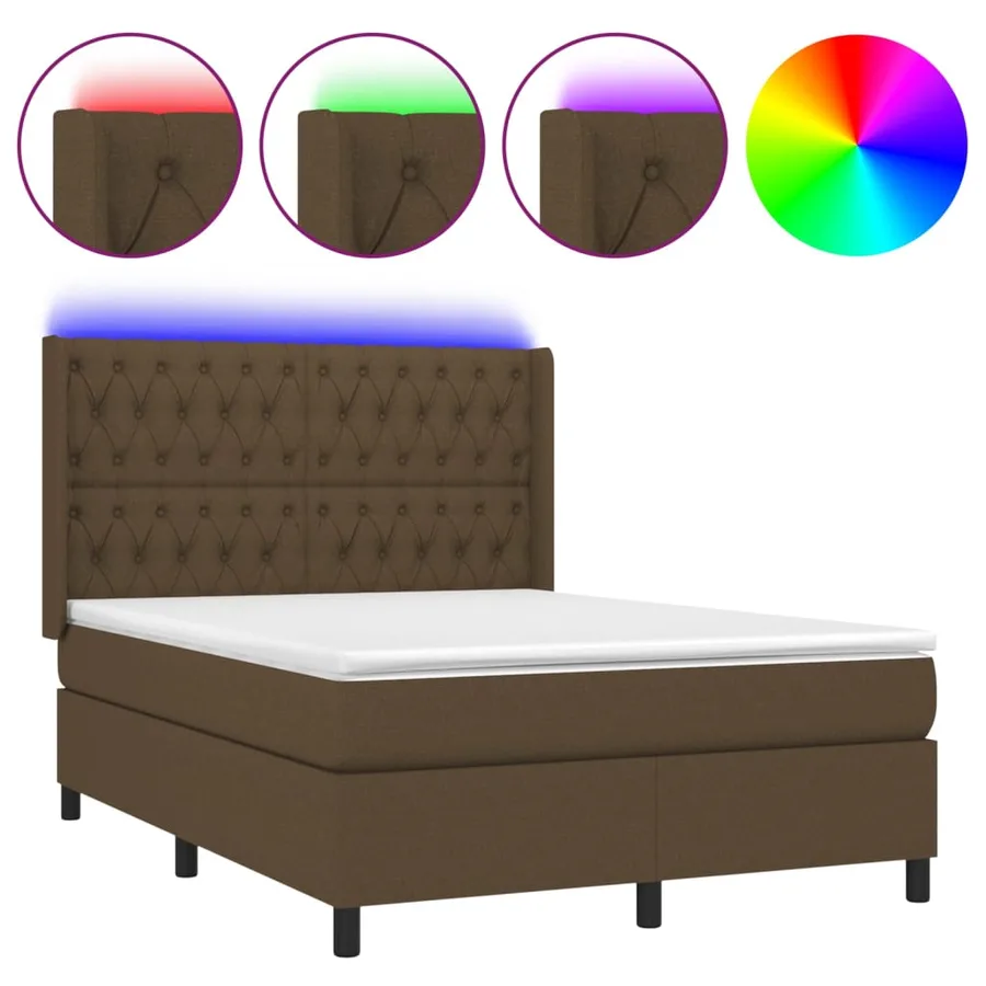 Sommier à lattes de lit matelas et LED Marron foncé 140x190 cm - 2