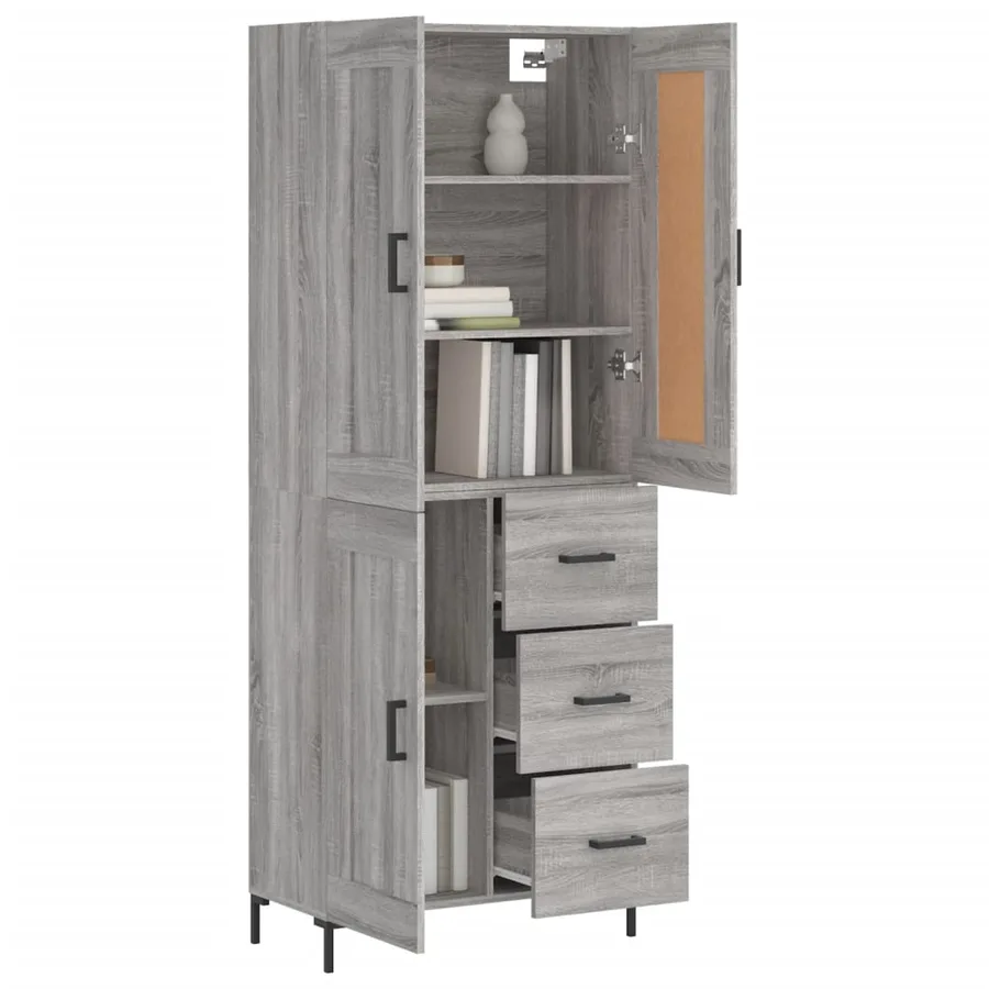 Buffet haut Sonoma gris 69,5x34x180 cm Bois d'ingénierie - 3