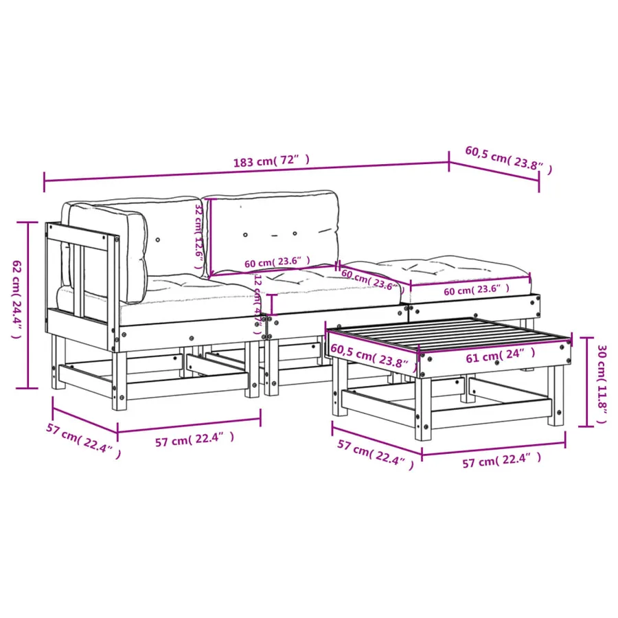 Salon de jardin 4 pcs avec coussins bois massif douglas - 9