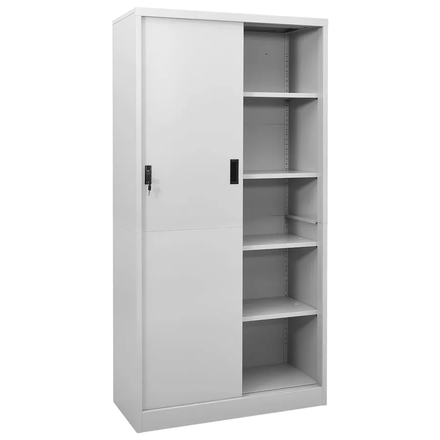 Armoire à bureau porte coulissante Gris clair 90x40x180cm Acier - 2