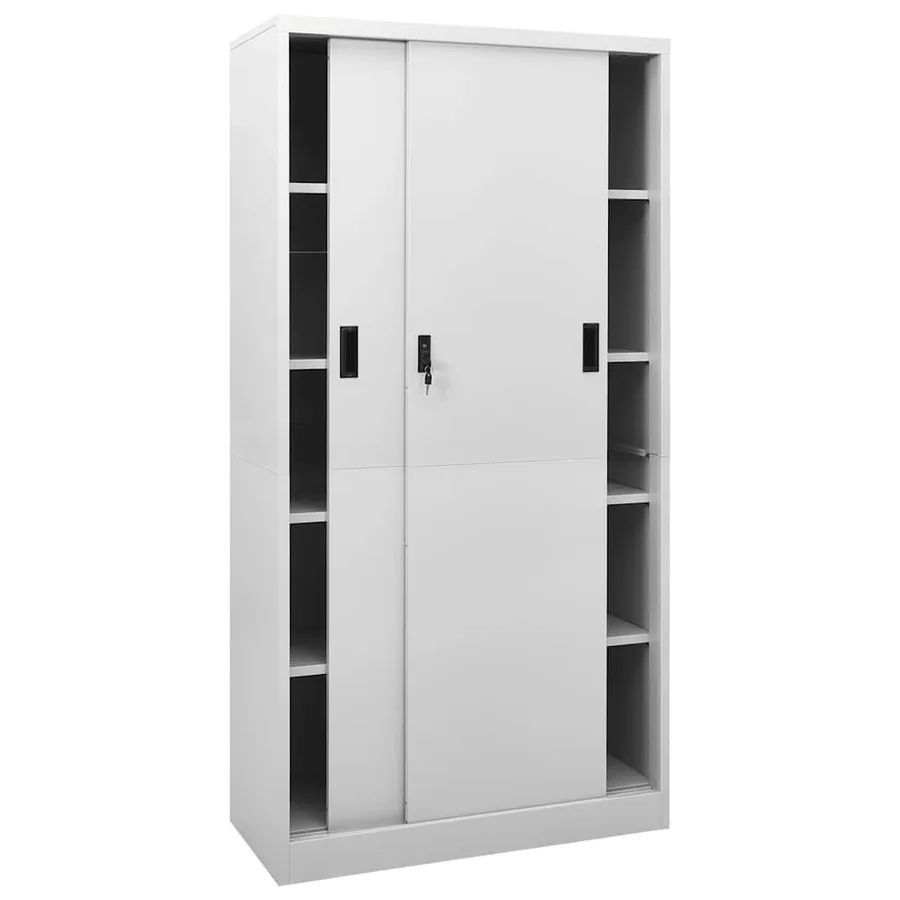 Armoire à bureau porte coulissante Gris clair 90x40x180cm Acier - 3