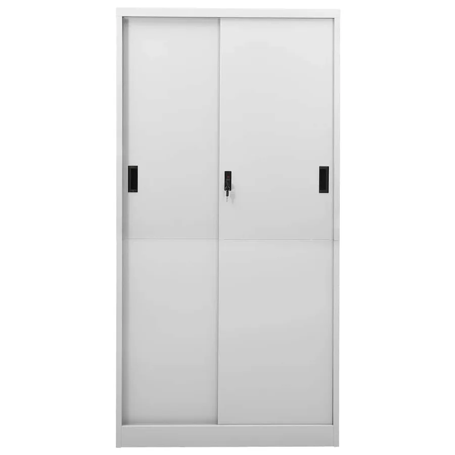 Armoire à bureau porte coulissante Gris clair 90x40x180cm Acier - 4