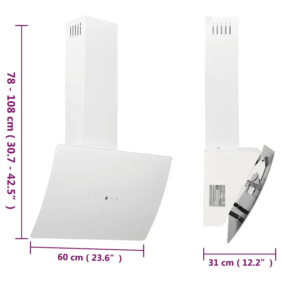 Hotte murale 60 cm Acier et verre trempé Blanc - 10
