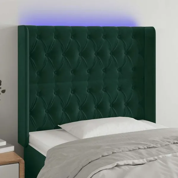 Tête de lit à LED Vert foncé 103x16x118/128 cm Velours