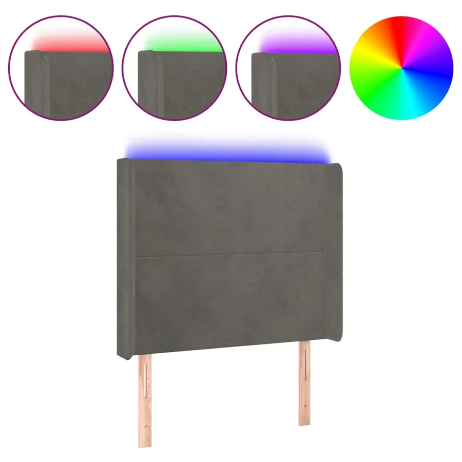 Tête de lit à LED Gris foncé 93x16x118/128 cm Velours - 2