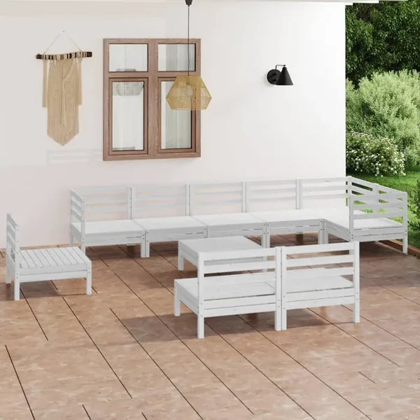 Salon de jardin 10 pcs Bois de pin massif Blanc
