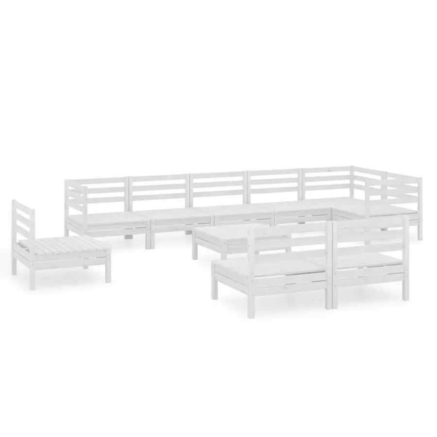 Salon de jardin 10 pcs Bois de pin massif Blanc - 2
