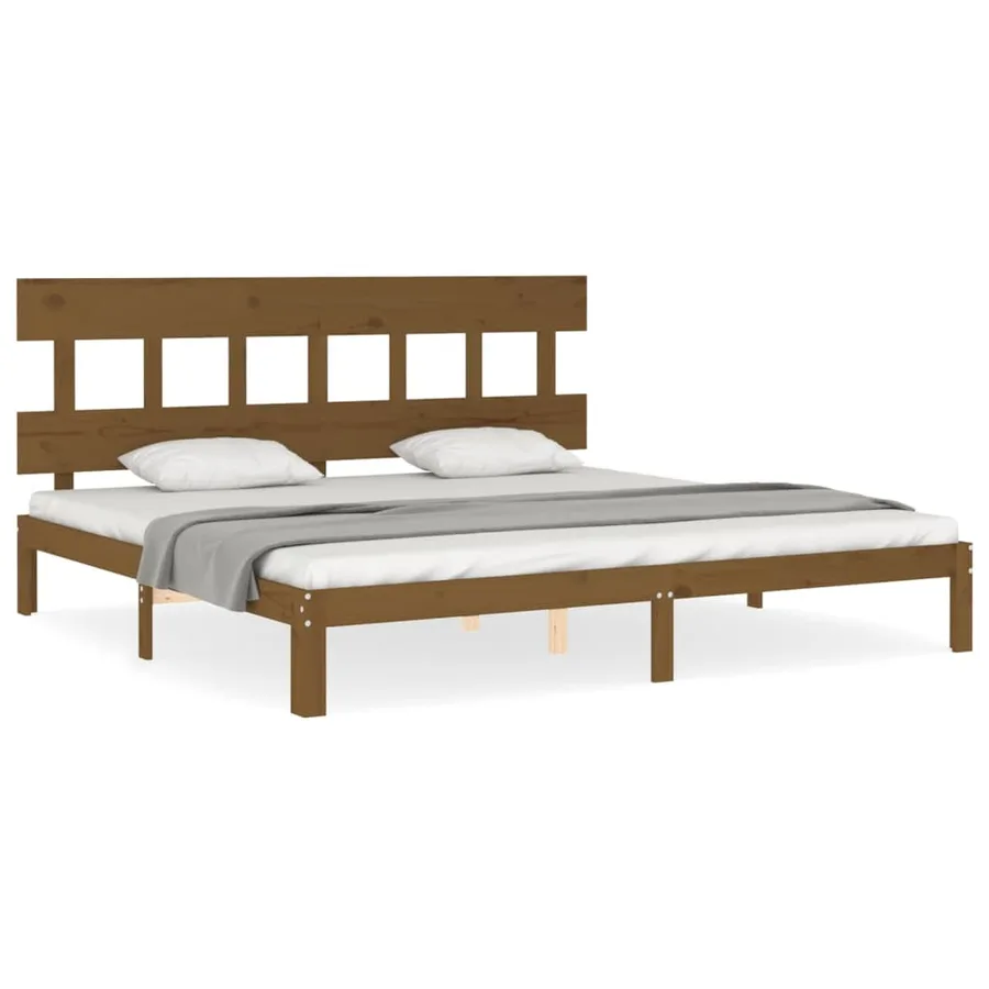 Cadre de lit sans matelas marron miel 200x200cm bois pin massif - 2