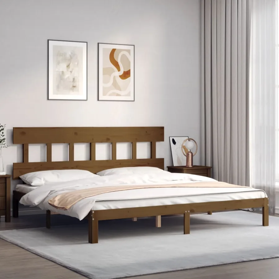 Cadre de lit sans matelas marron miel 200x200cm bois pin massif - 3