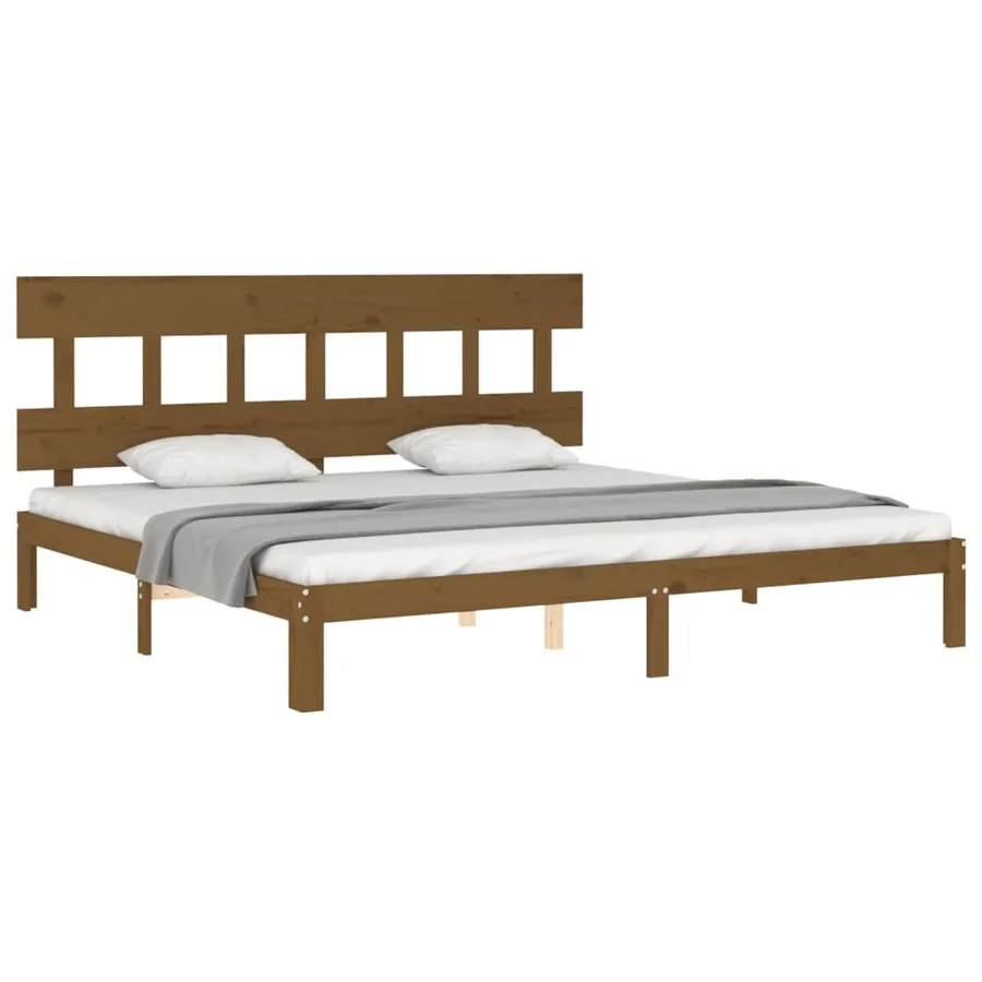 Cadre de lit sans matelas marron miel 200x200cm bois pin massif - 4