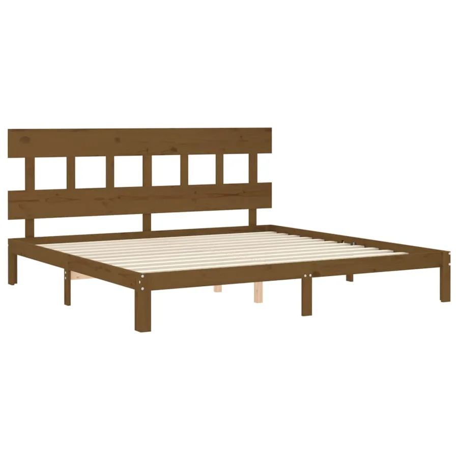 Cadre de lit sans matelas marron miel 200x200cm bois pin massif - 5